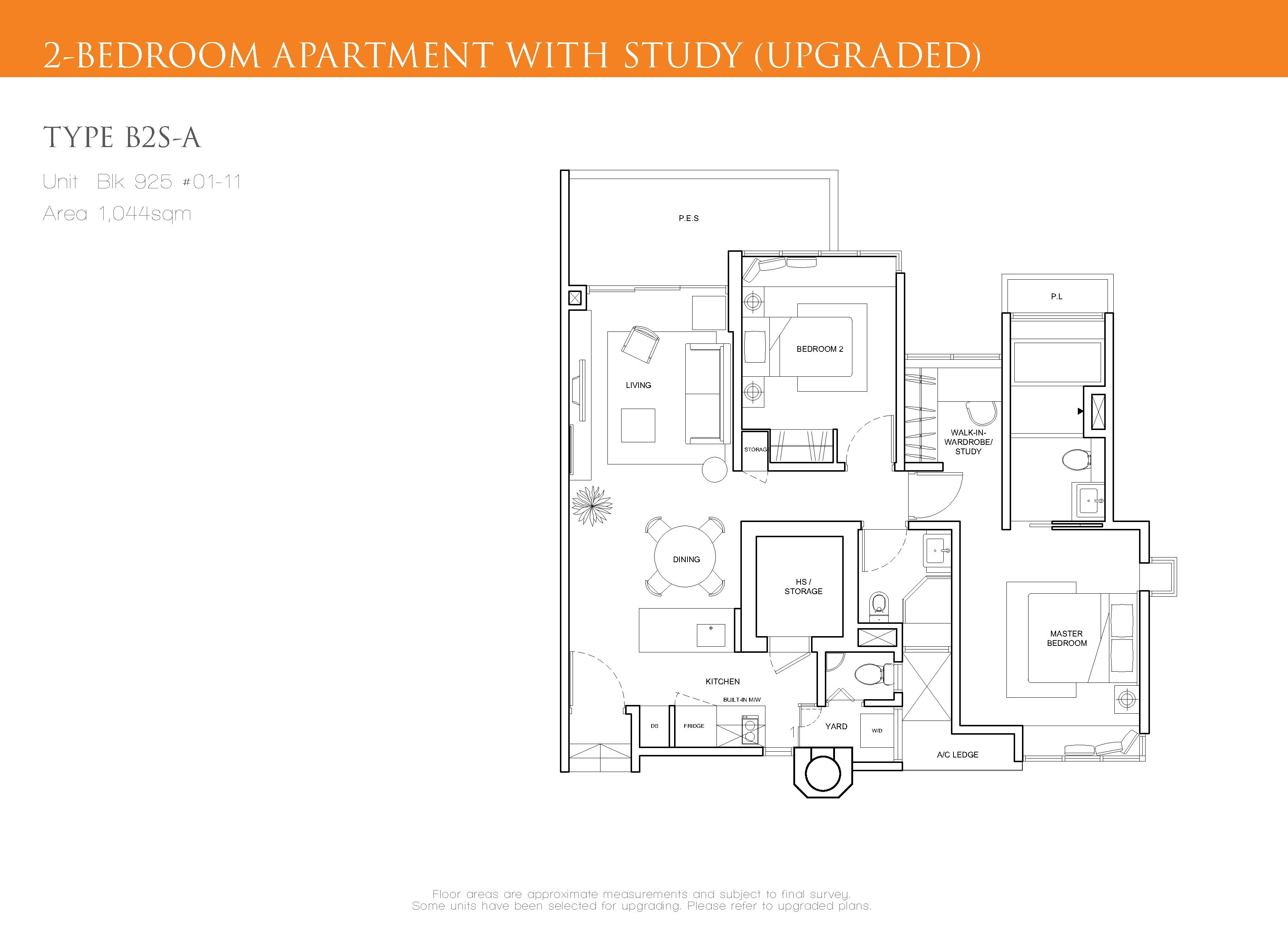 The Cascadia 2 Bedroom + Study Floor Plan Type B2S-A(Upgraded)