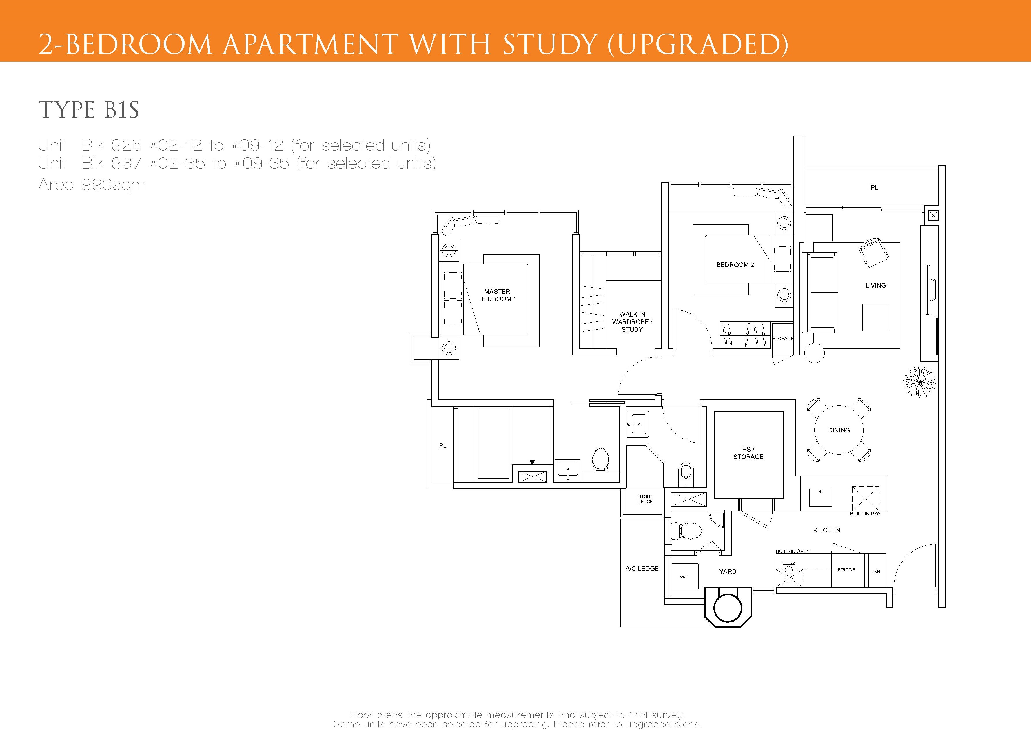 The Cascadia 2 Bedroom + Study Floor Plan Type B1S