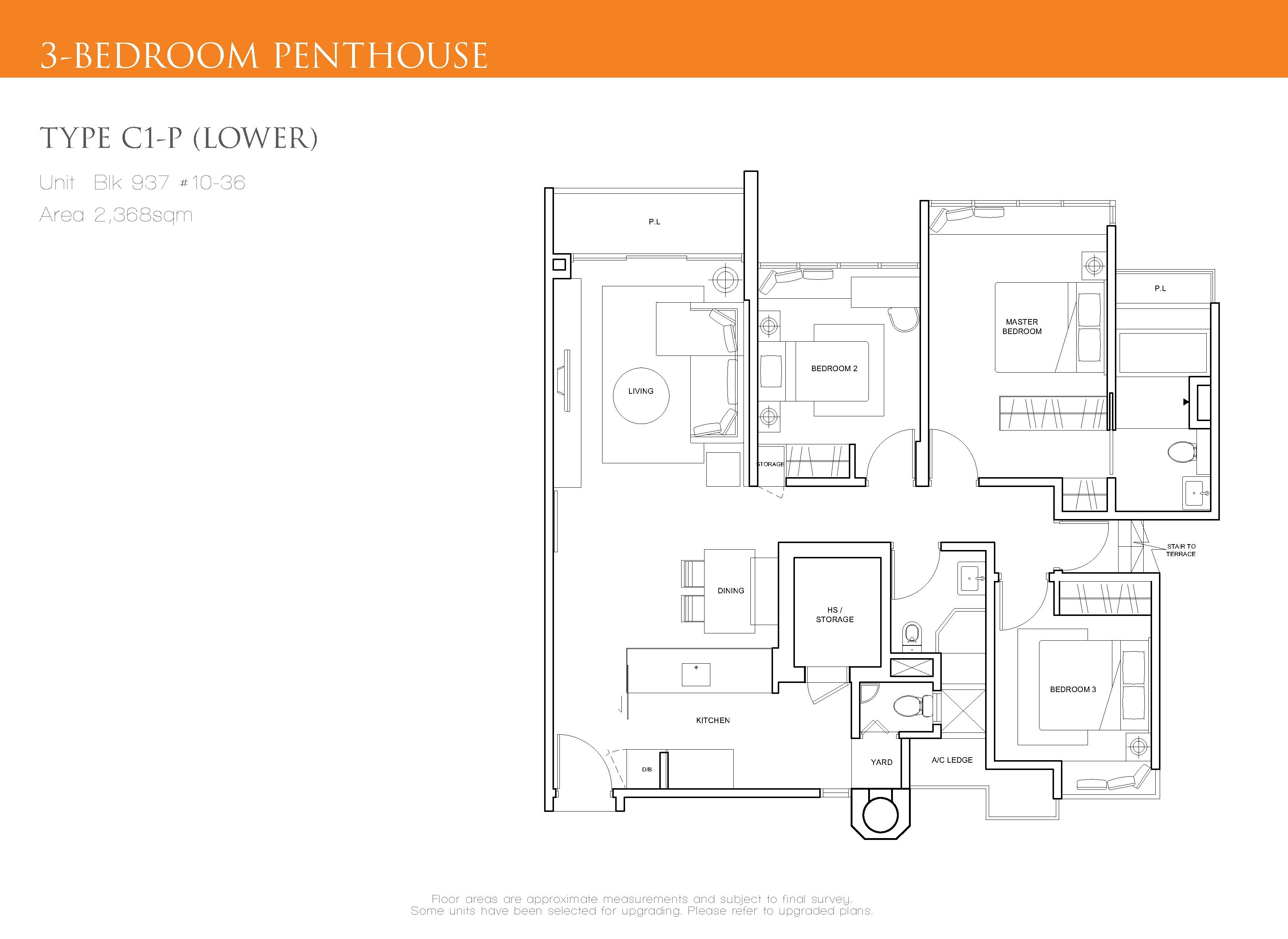 The Cascadia 3 Bedroom Penthouse Floor Plan Type C1-P(Lower)