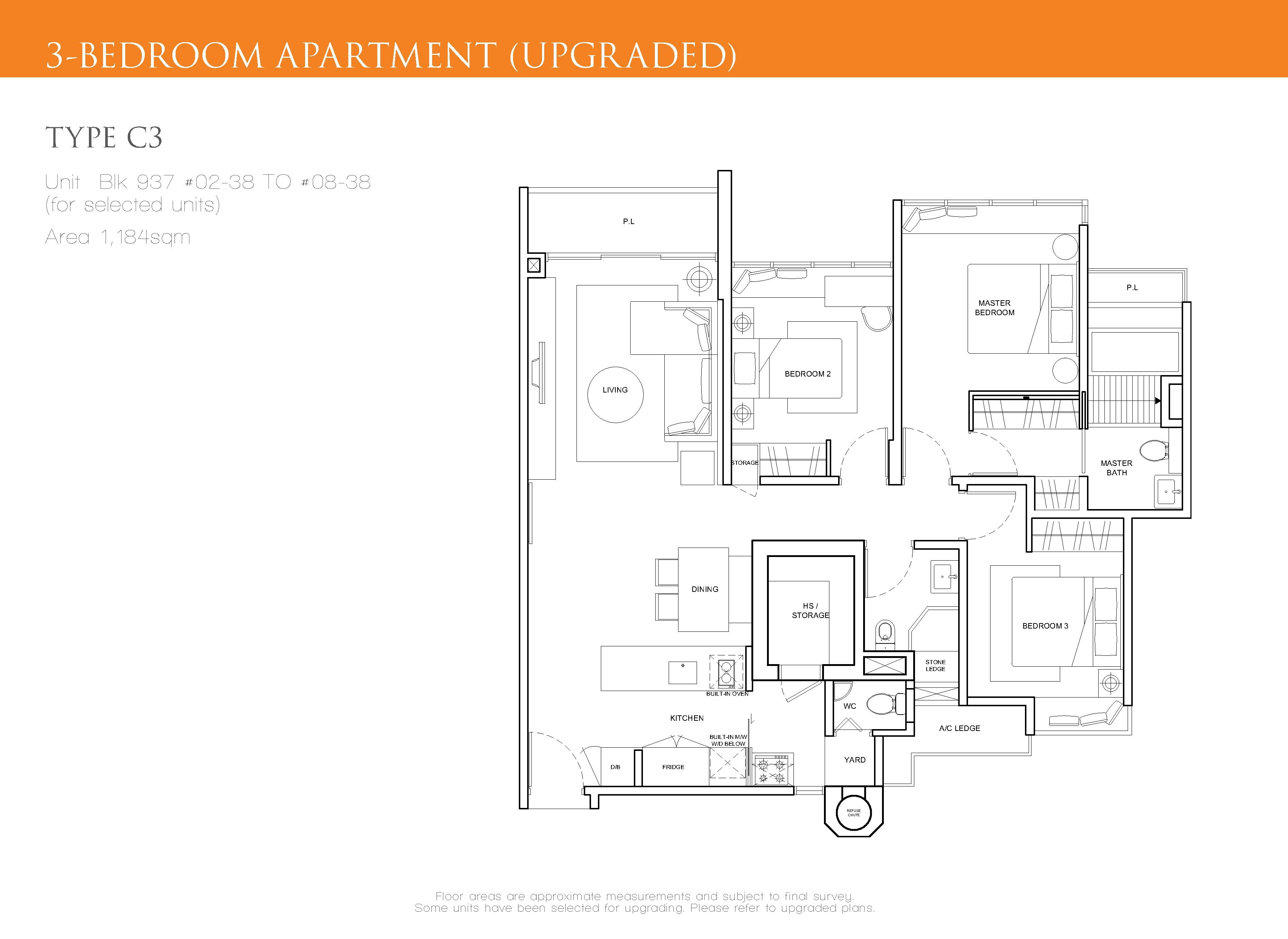 The Cascadia 3 Bedroom Floor Plan Type C3(Upgraded)