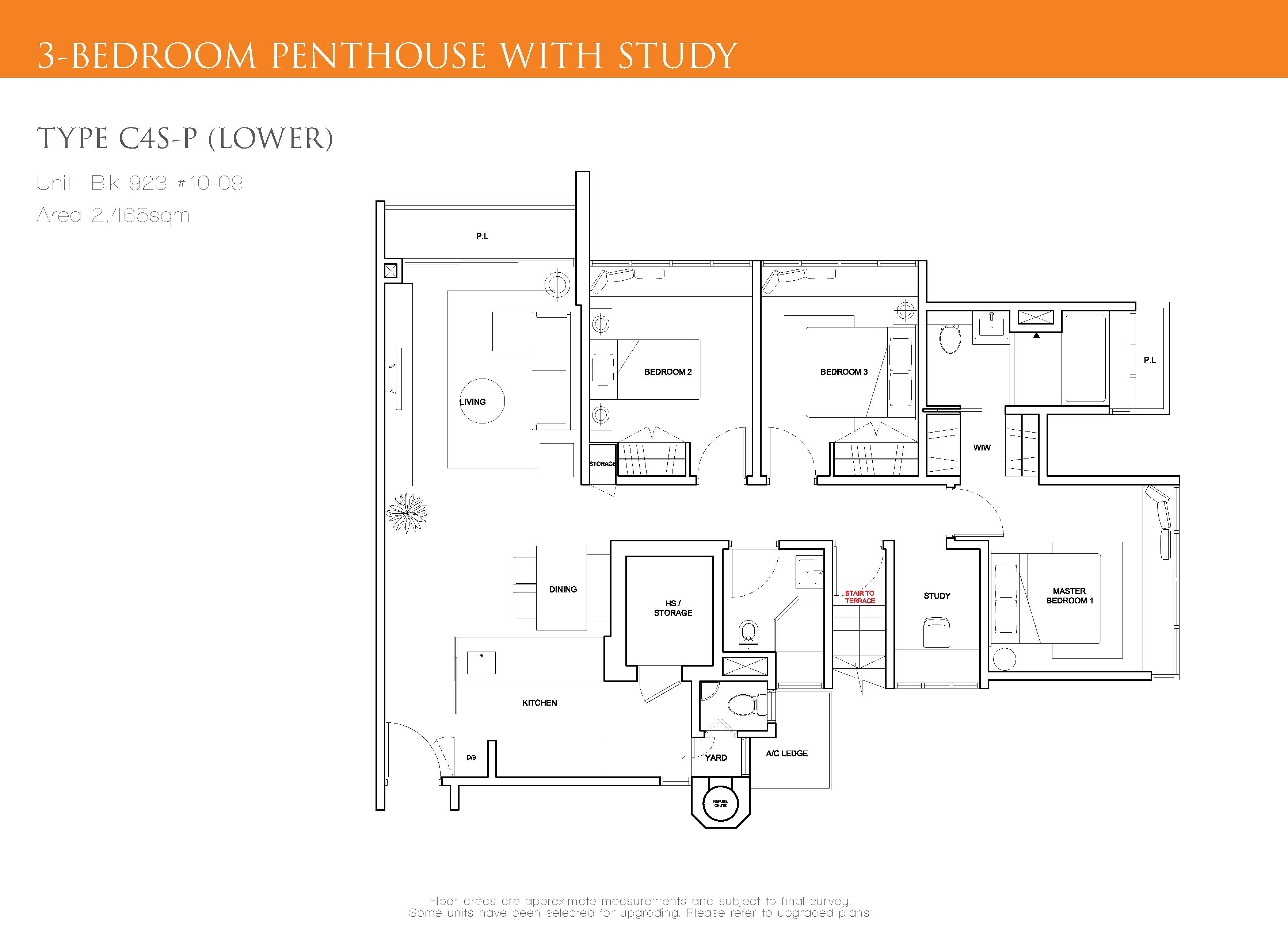 The Cascadia 3 Bedroom + Study Penthouse Floor Plan Type C4S-P(Lower)