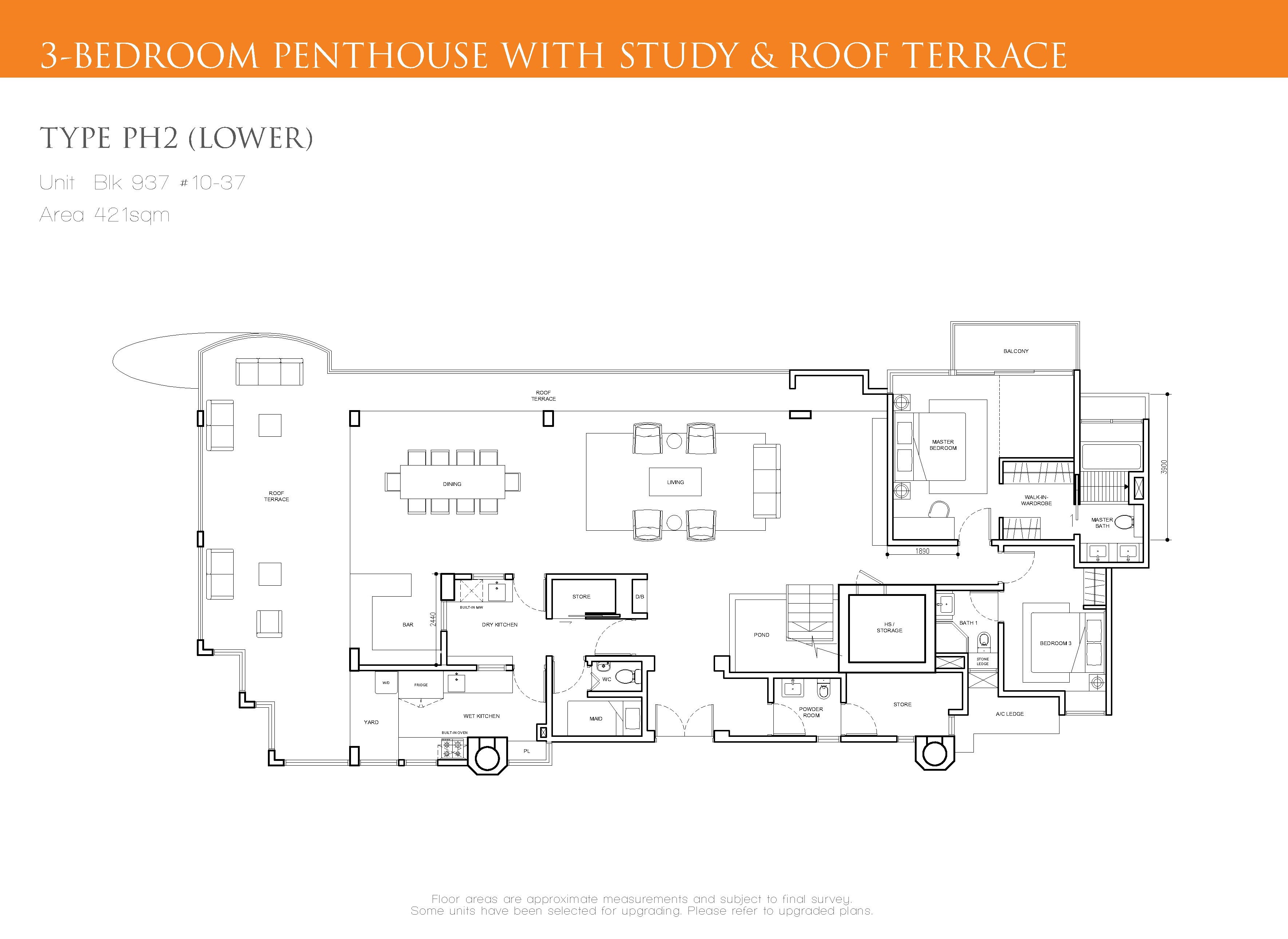 The Cascadia 3 Bedroom + Study Penthouse Floor Plan Type PH2(Lower)